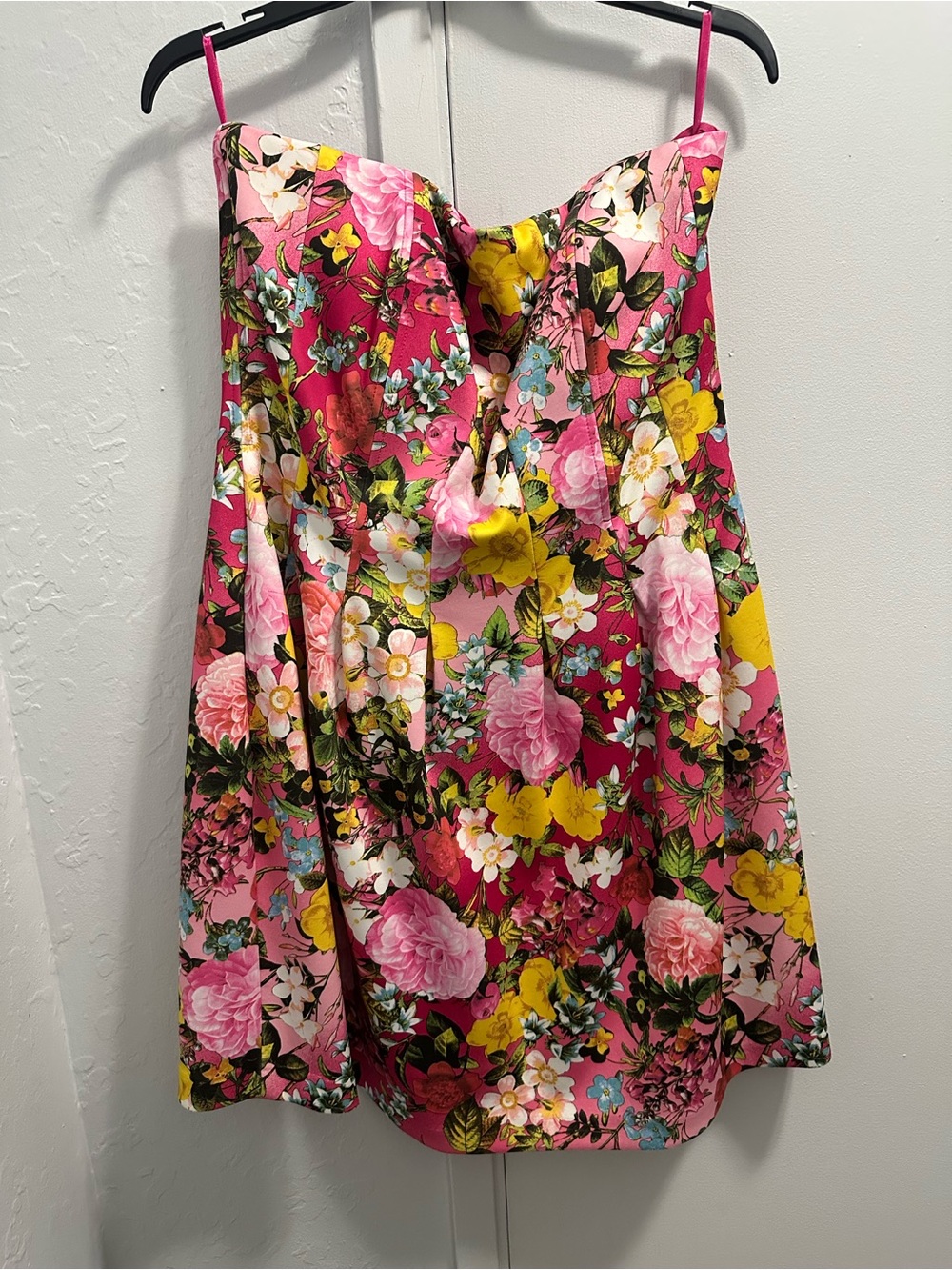 New York & Company Hot Pink Satin Strapless Dress